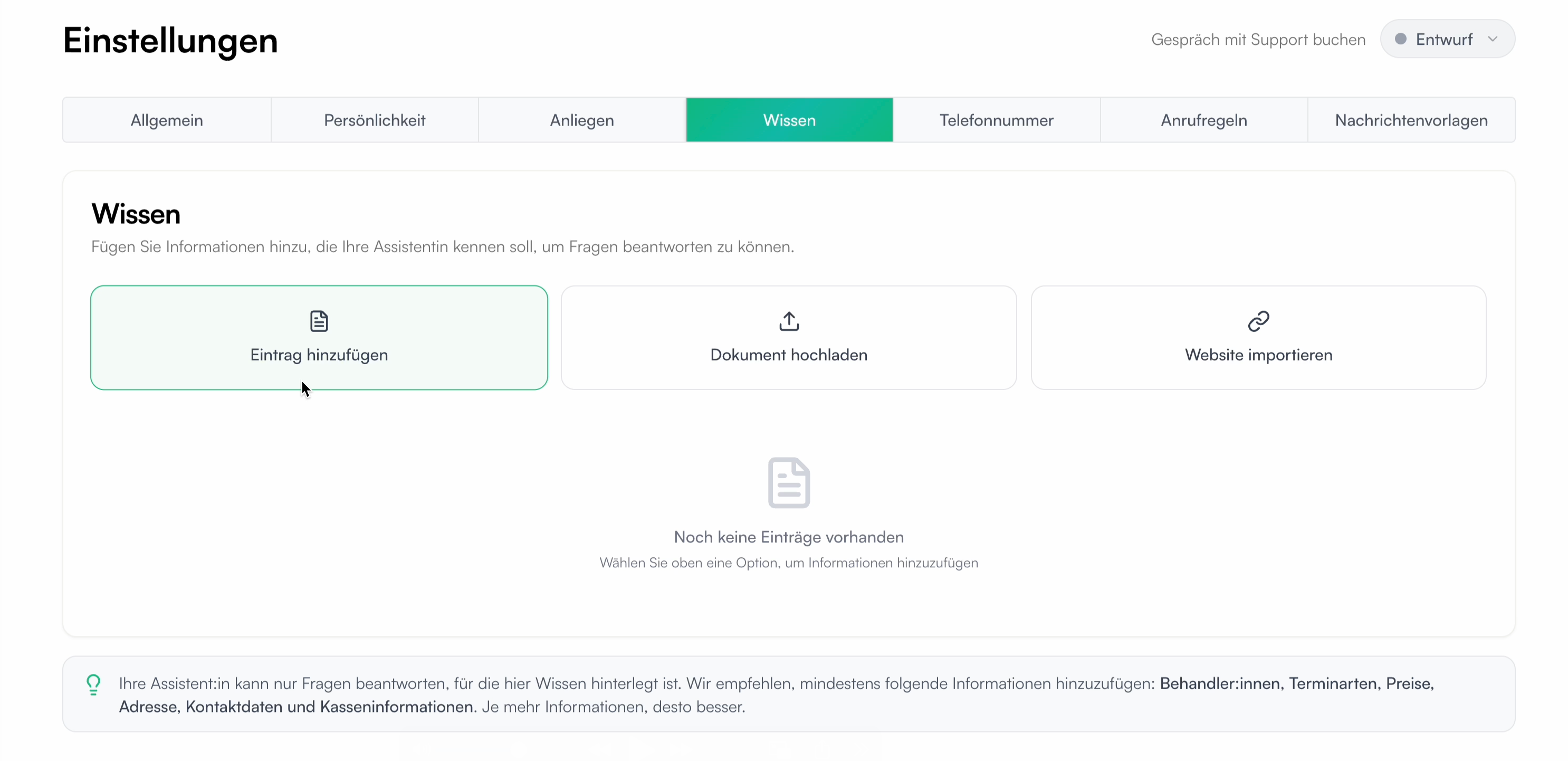 Übersicht der Wissensdatenbank