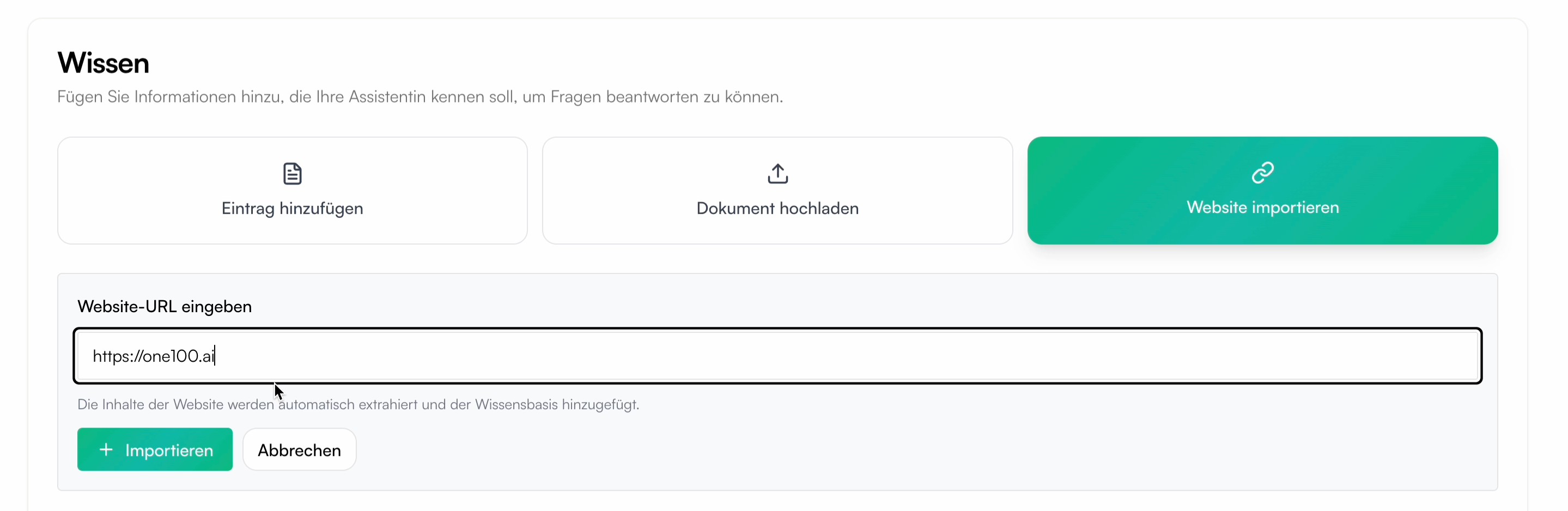 Website in die Wissensdatenbank importieren